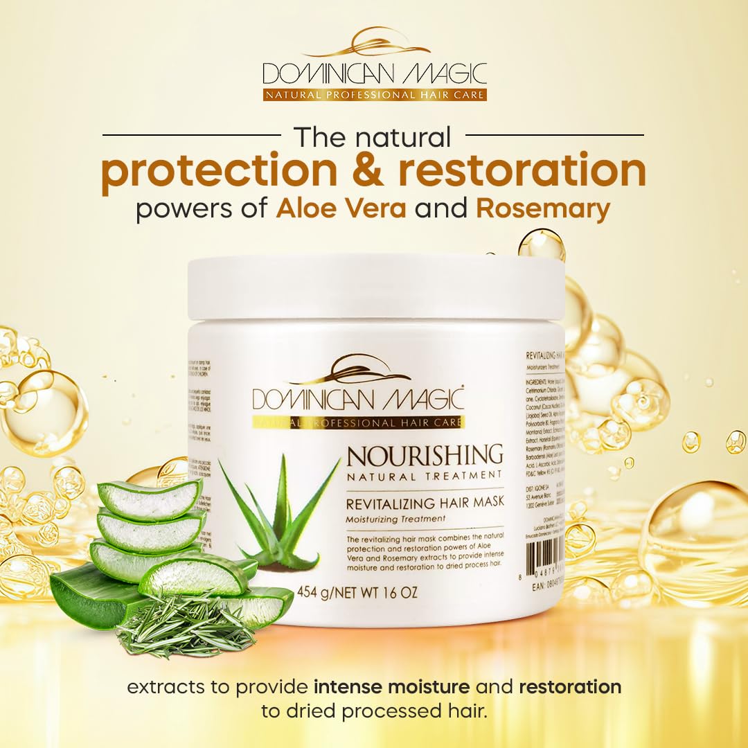 DOMINICAN MAGIC Nourishing Revitalizing Hair Mask with Aloe Vera, Hair Treatment, Deep Repair & Revitalize for Dry, Damaged Hair, All Hair Types, 16oz