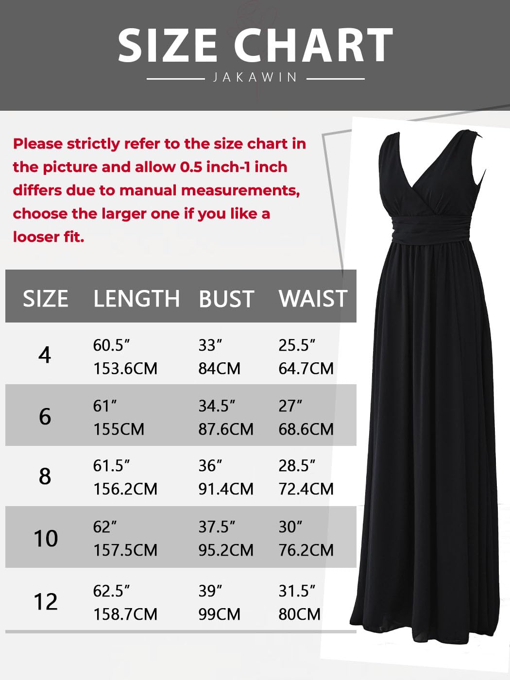 JAKAWIN Women’s V Neck Sleeveless Split Formal Dress Cocktail Evening Party Prom Long Bridesmaid Dresses(Black, 8)