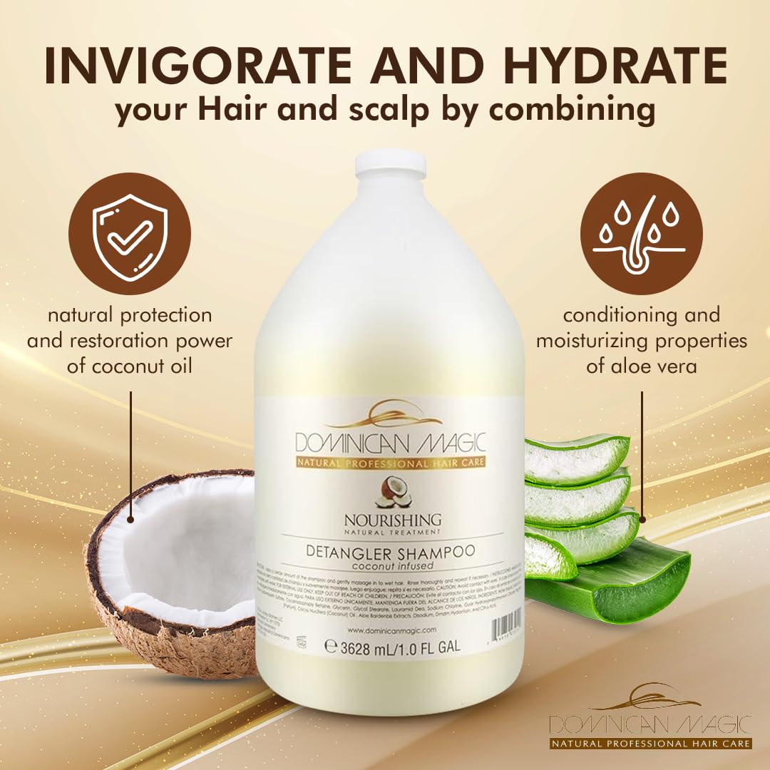 Dominican Magic Coconut Detangler Shampoo and Conditioner - Natural Hydrating Shampoo and Conditioner with Coconut Oil and Aloe Vera for Dry Hair, (1 Gal x 2)
