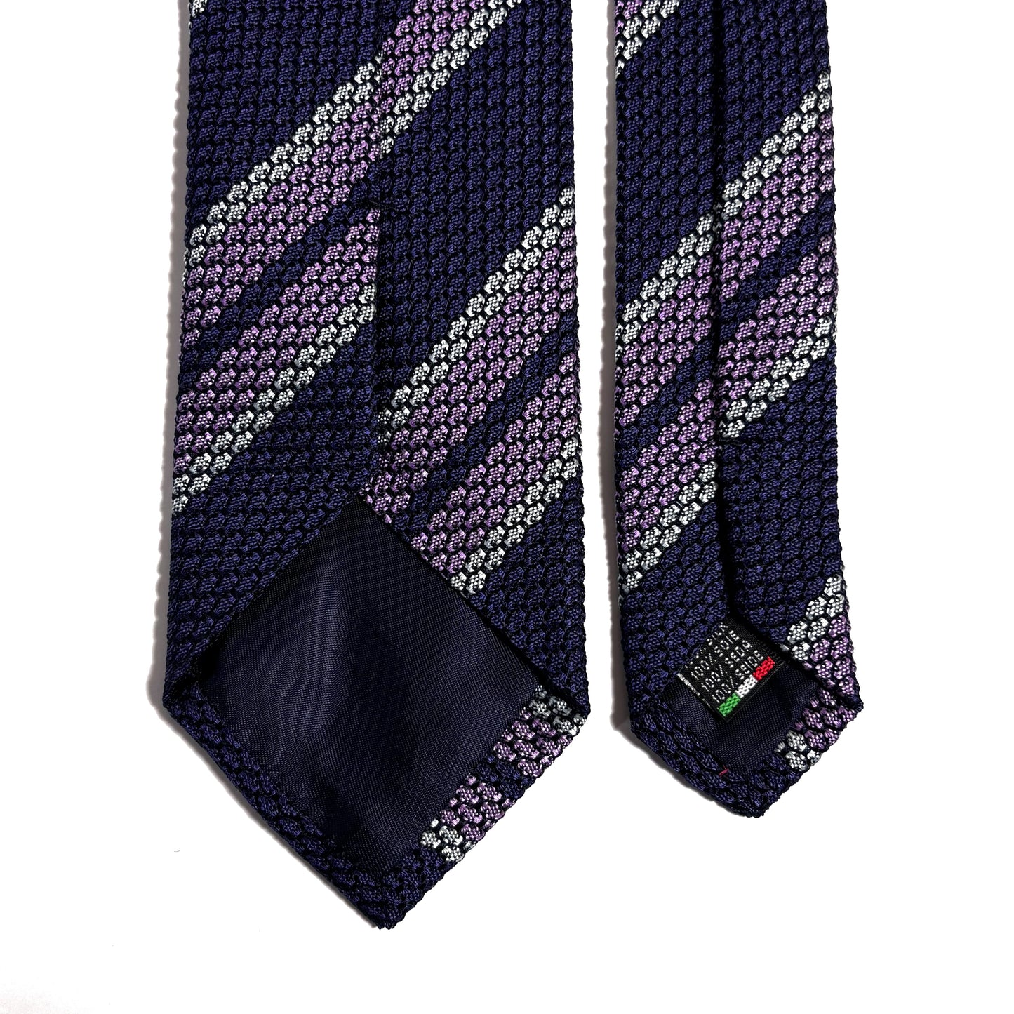 Purple & Lilac Striped Silk Grenadine Tie (Garza Grossa)-3