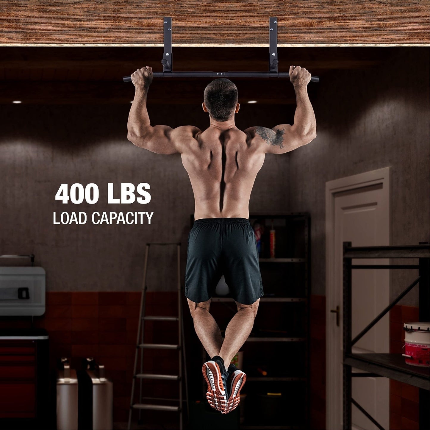 Wall-Mounted Stainless Steel Pull-Up Bar Black-4