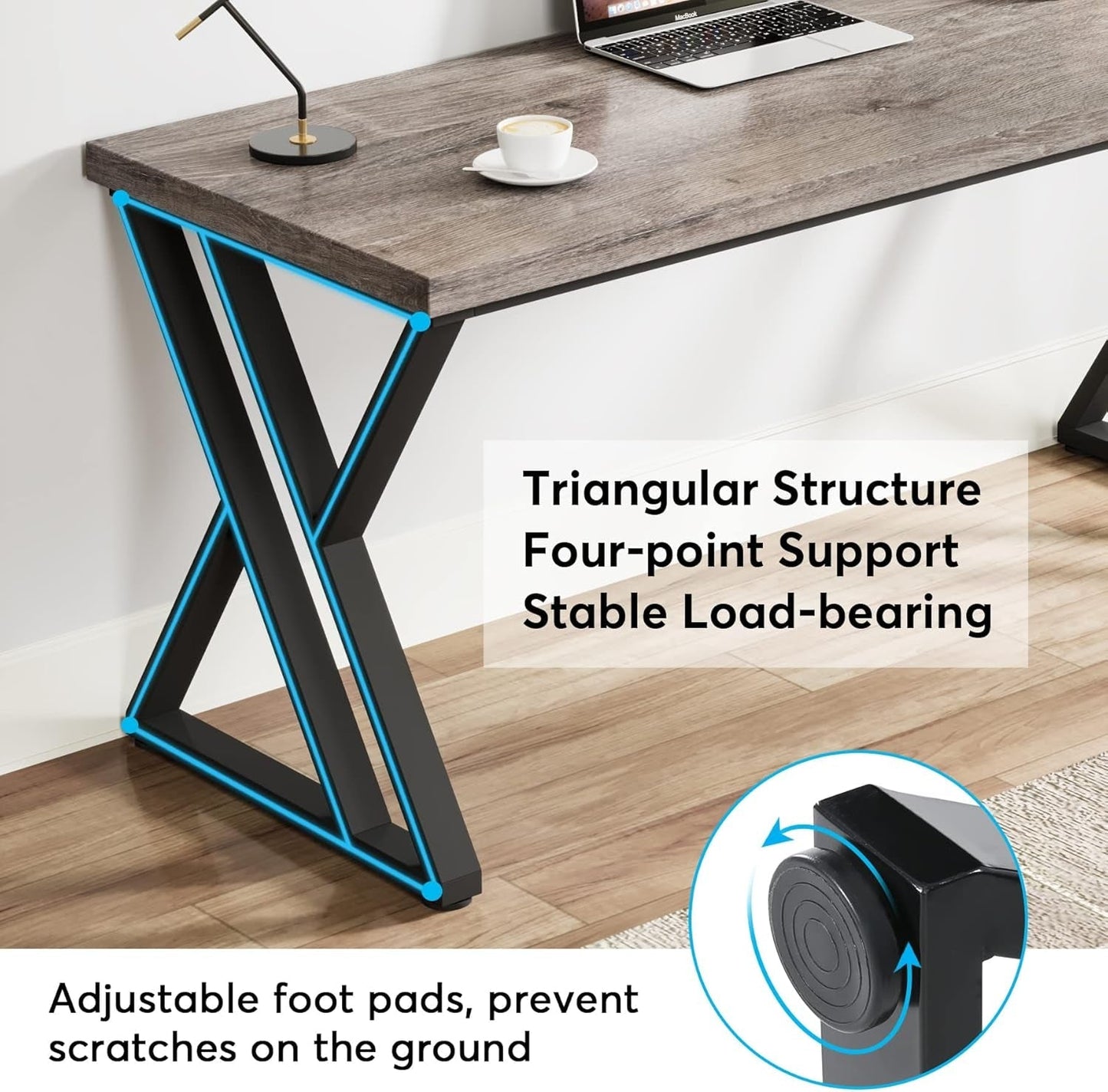 55 Inch Large Simple Industrial Computer Desk Study Writing Table Home Office Workstation,Grey-4