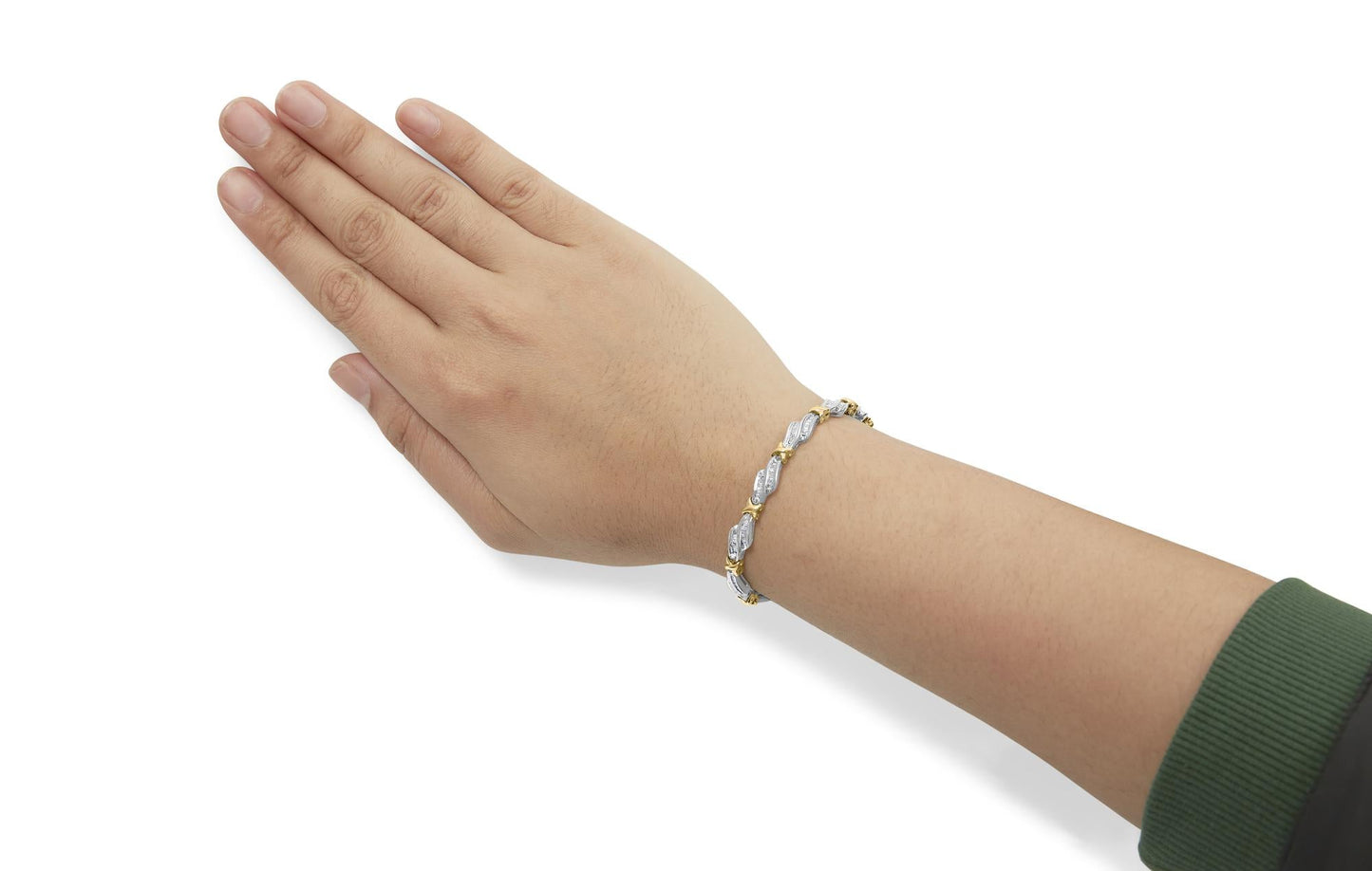 10k Two-Toned Gold 2.00 Cttw Channel Set Baguette-Diamond Weave and "X" Spiral Link Bracelet (H-I Color, I1-I2 Clarity) - 7"-4