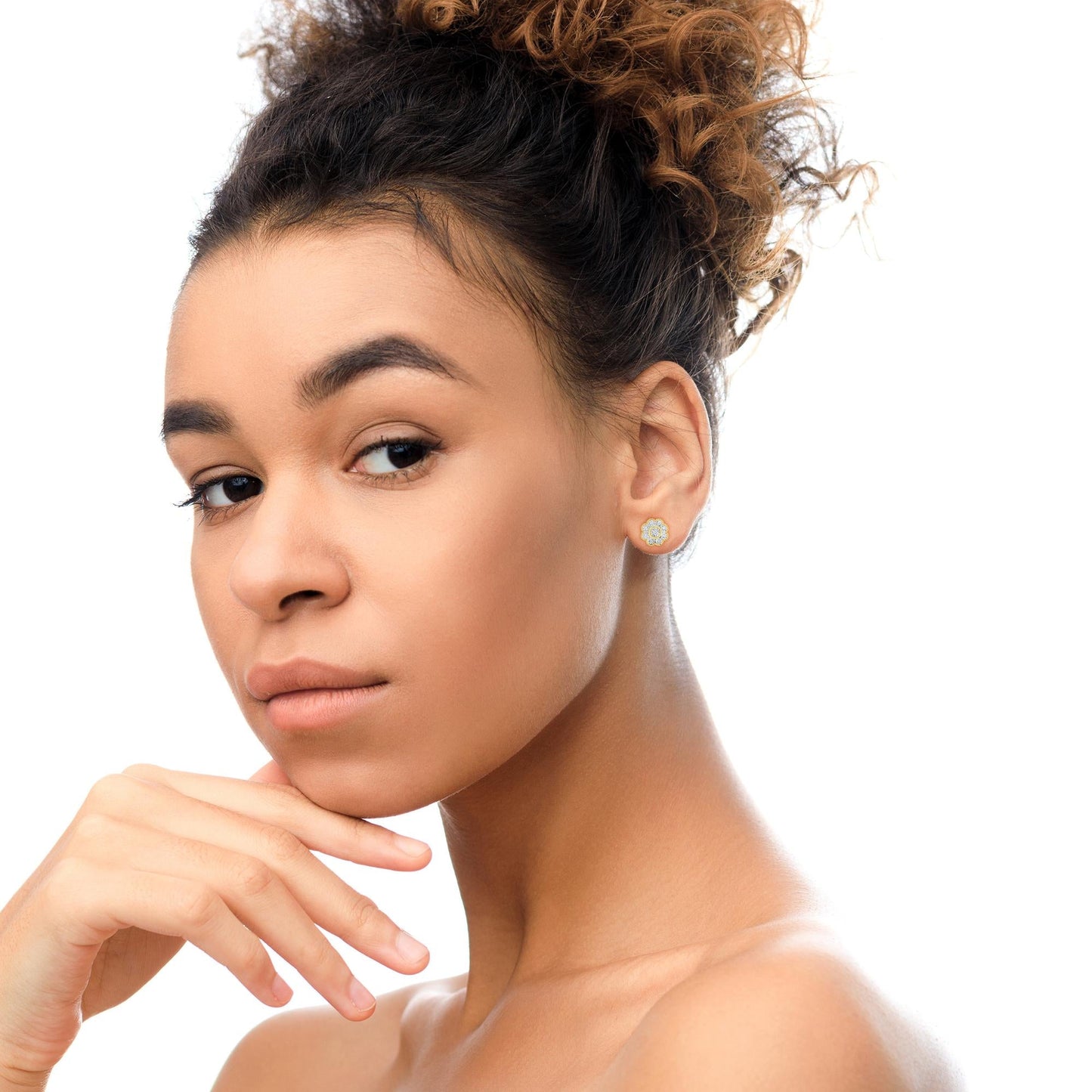 14K Yellow Gold Plated .925 Sterling Silver 1/6 Cttw Miracle-Plate Set Diamond Floral Stud Earrings (I-J Color, I2-I3 Clarity)-4