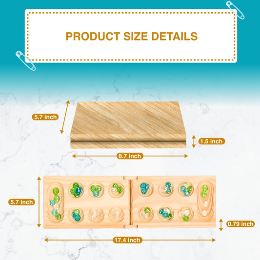 Regal Games Mancala Board Game - Fun Classic Table Game with Wooden Board for Adults & Kids - 48 Glass Mancala Beads & 2 Player Games - Ideal for Family Game Night, Travel (Ages 8+)