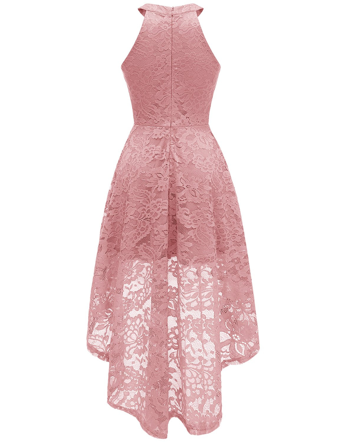 Dressystar 0028 Halter Floral Lace Cocktail Party Dress Hi-Lo Bridesmaid Dress Blush M