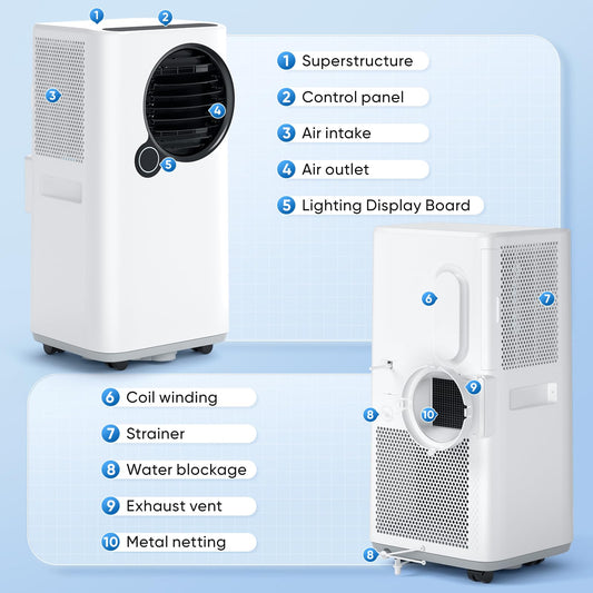 Lxlu Portable Air Conditioners, 16000 BTU 6-in-1 Cooling, Dehumidifier & Fan, Ultra Quiet with 24H Smart Timer, Auto Shut-Off & Child Lock for Home/Bedroom/Office