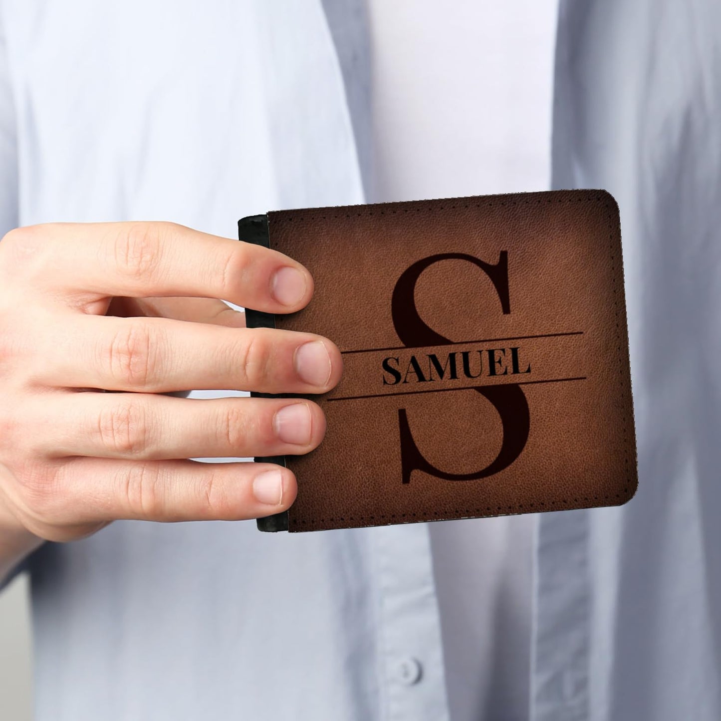 Sentiment House Personalized Wallet for Men – Custom Engraved Men's Wallet, Faux Leather, ID Windows, Card Slots – Tarjeteros de Hombres, Leather Gifts for Him, Husband Birthday Gift, Boyfriend Gift