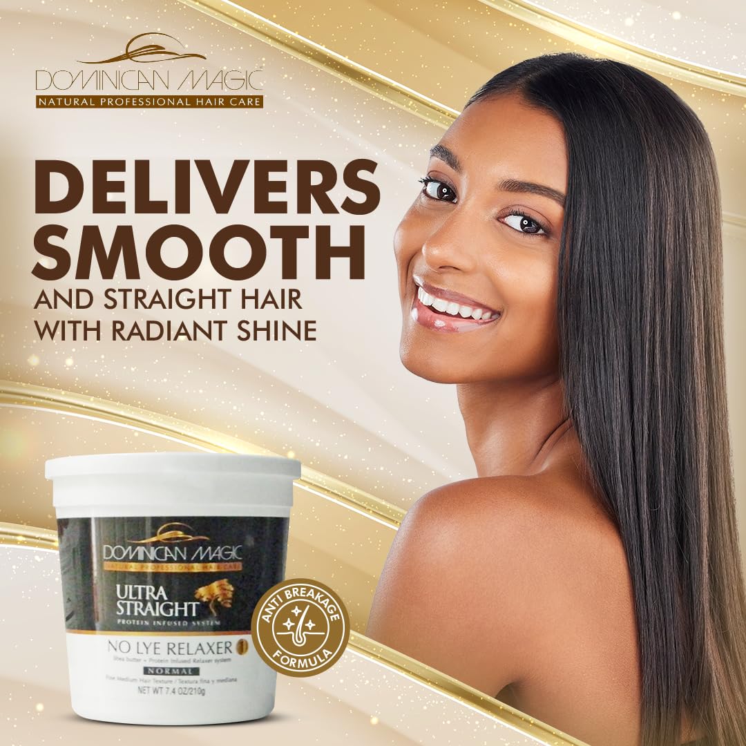 Dominican Magic Ultra Straight No Lye Hair Relaxer – Gentle Formula for Smooth, Frizz-Free, and Straight Hair – 7.4oz, Normal Strength, Professional Grade Relaxer