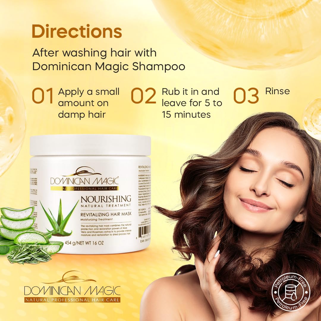 DOMINICAN MAGIC Nourishing Revitalizing Hair Mask with Aloe Vera, Hair Treatment, Deep Repair & Revitalize for Dry, Damaged Hair, All Hair Types, 16oz