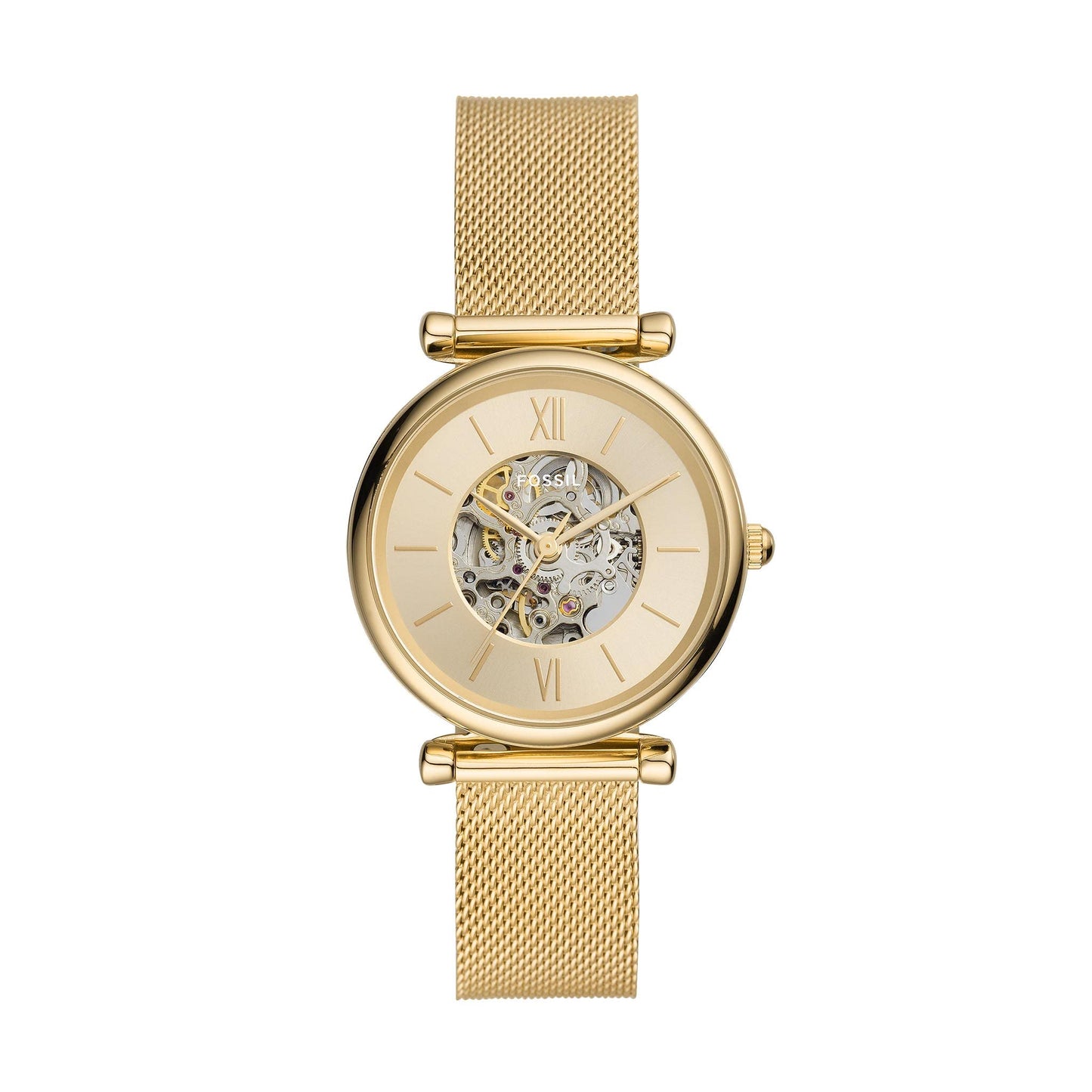 Fossil Women's Carlie Automatic Stainless Steel Mesh Three-Hand Watch, Color: Gold (Model: ME3250)