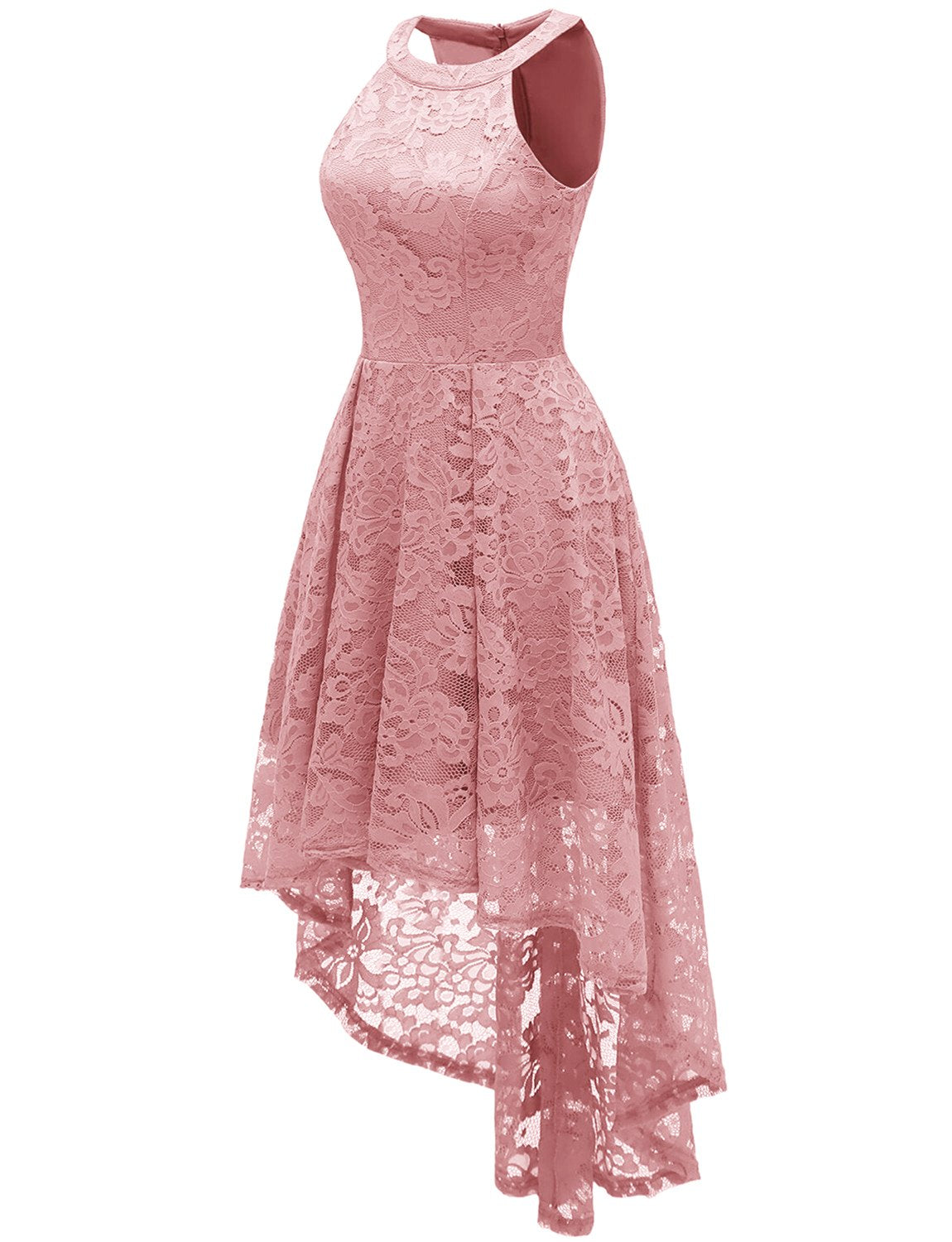 Dressystar 0028 Halter Floral Lace Cocktail Party Dress Hi-Lo Bridesmaid Dress Blush M