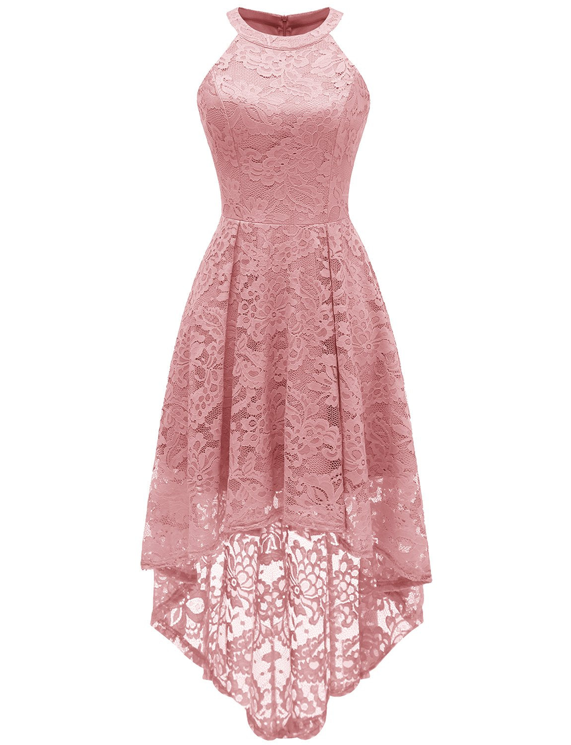 Dressystar 0028 Halter Floral Lace Cocktail Party Dress Hi-Lo Bridesmaid Dress Blush M