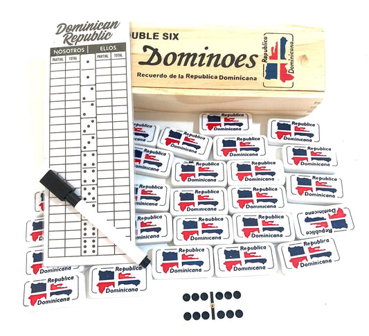 Dominican Dominoes Double Six Novelty Set - Show Your Dominican Pride with Dominican Republic Flag Tiles and Includes Reusable Score Pad