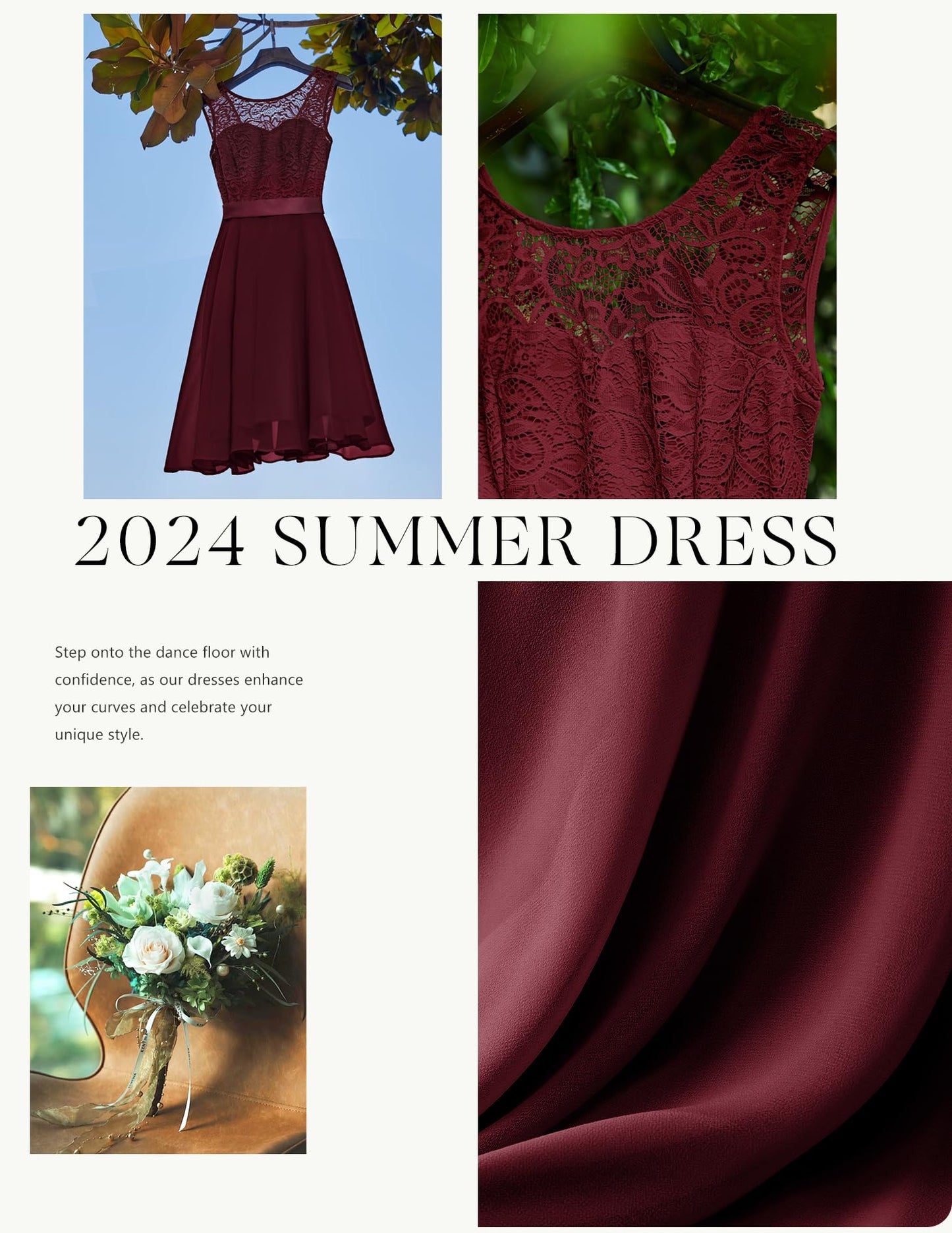 BeryLove Prom Formal Dresses for Women 2024 Wedding Guest Short Bridesmaid Dress Sleeveless Flowy Homecoming Dresses for Teens Elegant Floral Lace A Line Cocktail Party Girls Dresses 05 Burgundy M