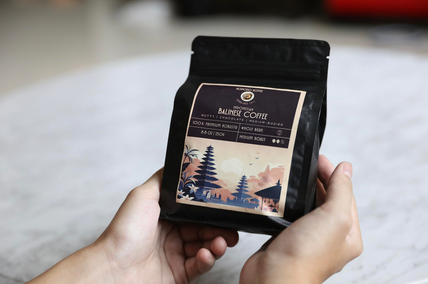 Komodo Koffee Organic Balinese Specialty Coffee sourced from Bali, Indonesia - Whole bean - Medium Roast 8.8oz (250g)