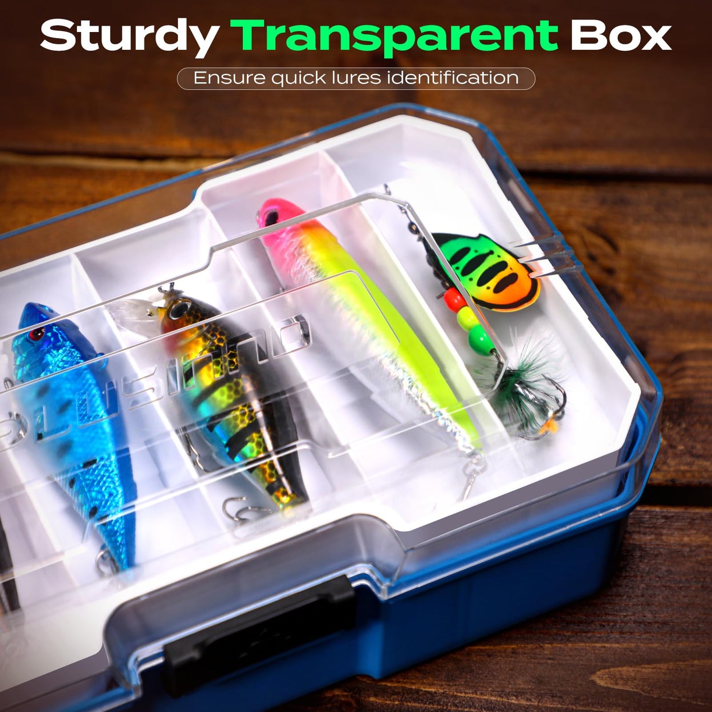 PLUSINNO Fishing Tackle Box with Tackle Included, 373PCS Fishing Lures Kit with Removable Tray, Fishing Gear with Pliers, Weights, Hooks, Accessories, Fishing Tackle Lure Kit Gifts for Men Bass Trout