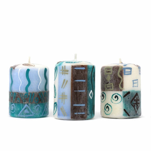 SET OF THREE BOXED HAND-PAINTED CANDLES - MAJI DESIGN - NOBUNTO