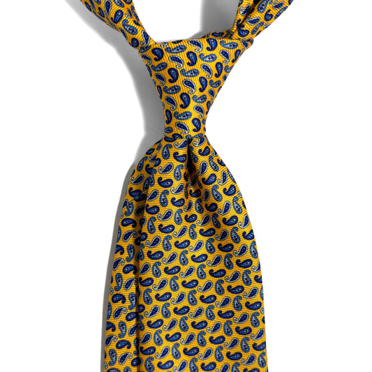 Yellow Small Paisley Silk Tie (Handmade in Italy)-1