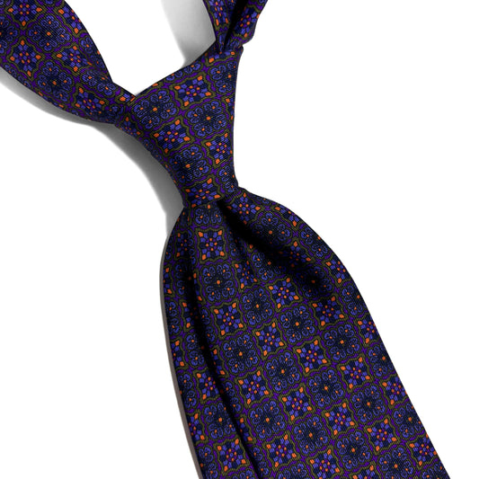 Hand-Printed Purple Geometric Ancient Madder Silk Tie-1