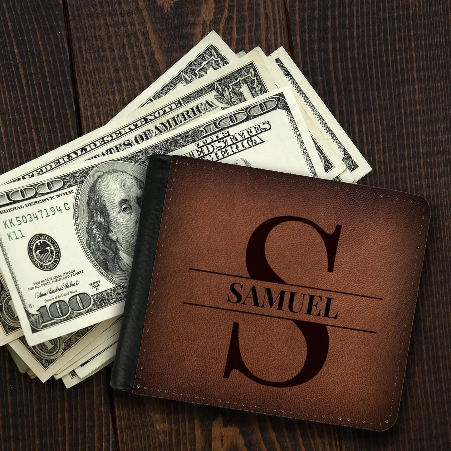 Sentiment House Personalized Wallet for Men – Custom Engraved Men's Wallet, Faux Leather, ID Windows, Card Slots – Tarjeteros de Hombres, Leather Gifts for Him, Husband Birthday Gift, Boyfriend Gift