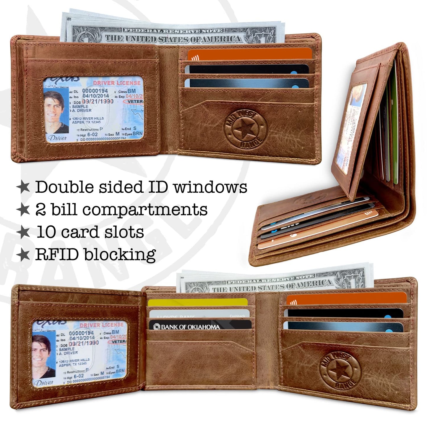 MID WEST RANGE Western Wallet For Men - Full Grain Leather Rodeo Bull Bifold Wallet For Cowboys - Mens RFID Wallet - Cowboy Wallet - Gifts For Him