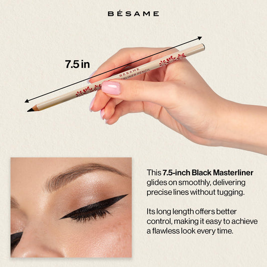 BESAME MasterLiner Pencil Black – Matte Black Eyeliner, Vintage-Inspired Gluten-Free Eye Liner Pencil for Bold, Precise Lines and Easy Application