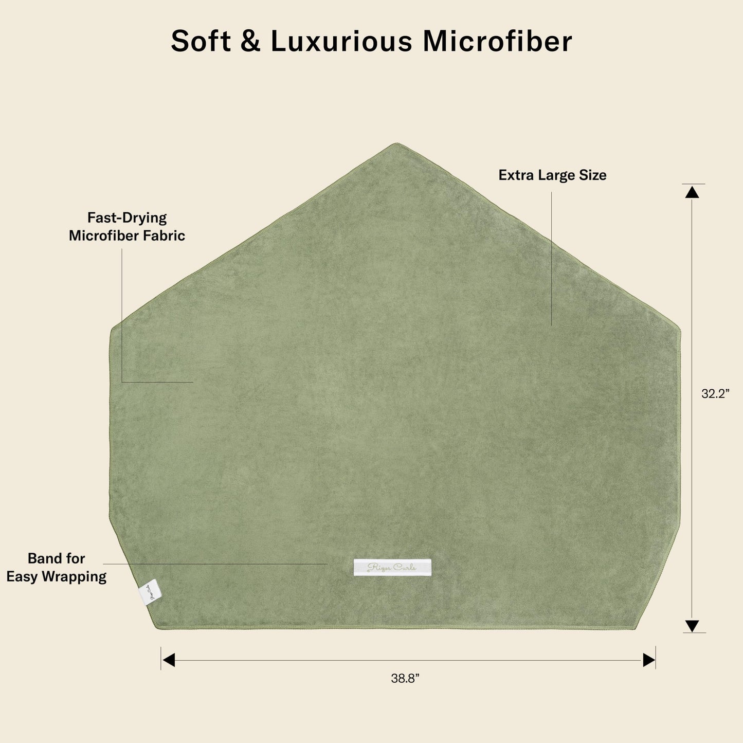 Rizos Curls Ultra-Absorbent Microfiber Hair Towel Wrap - Fast-Drying, Frizz & Breakage Prevention with Secure Band for All Hair Types