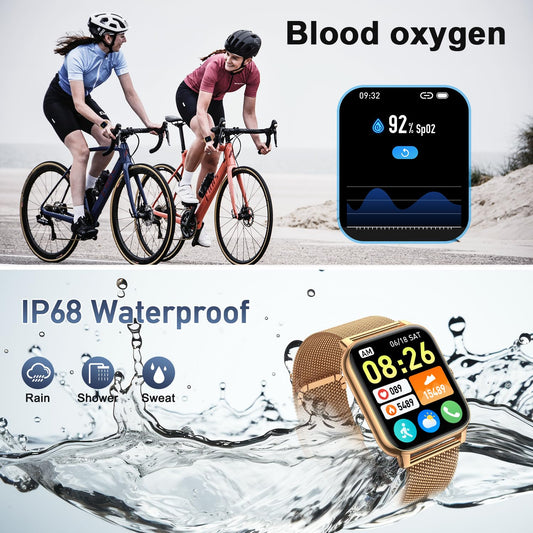 Smart Watch for Women Fitness Tracker: Gold Smart Watches for Women Digital Mens watches Make/Answer Call Waterproof Running Smartwatch Android Phone iPhone Samsung Compatible Heart Rate Monitor