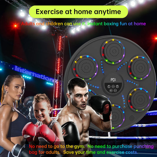 Music Boxing Machine Smart Bluetooth Boxing Equipment for Adults and Kids Home Gym Workout Exercise(2 Pairs of Gloves) (Colorful Light)
