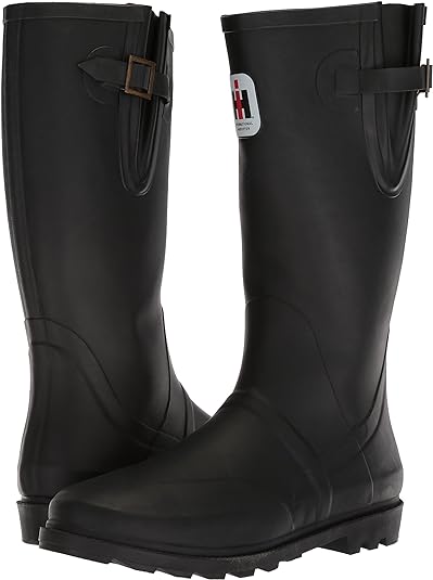 Men's Expandable Calf Rubber Boot Black Leather Boots-4