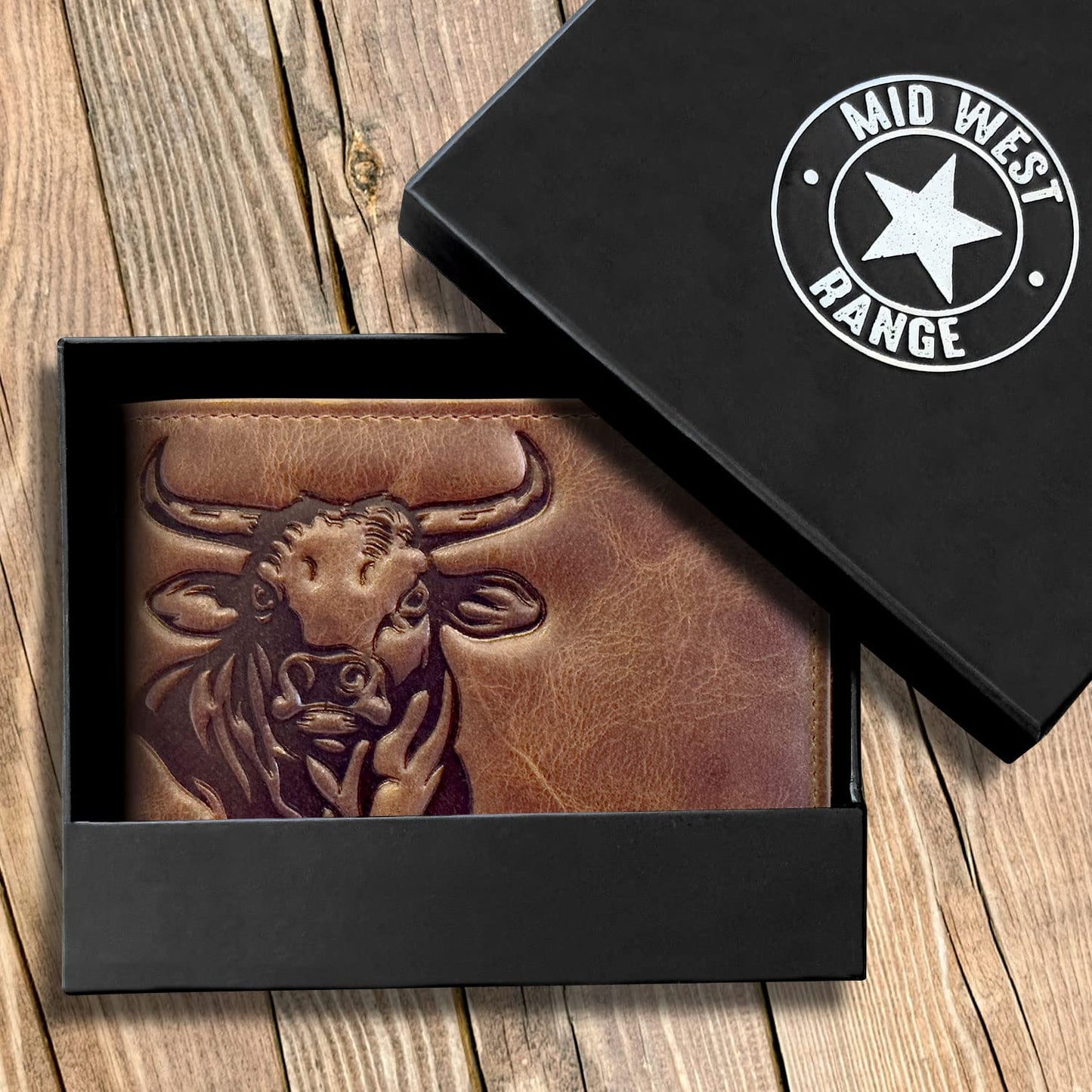 MID WEST RANGE Western Wallet For Men - Full Grain Leather Rodeo Bull Bifold Wallet For Cowboys - Mens RFID Wallet - Cowboy Wallet - Gifts For Him