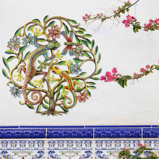 24 INCH PAINTED GECKO TREE OF LIFE - CROIX DES BOUQUETS