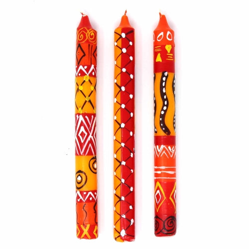 SET OF THREE BOXED TALL HAND-PAINTED CANDLES - ZAHABU DESIGN - NOBUNTO