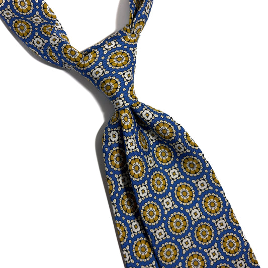 Azure Blue & Yellow Geometric Silk Tie-1