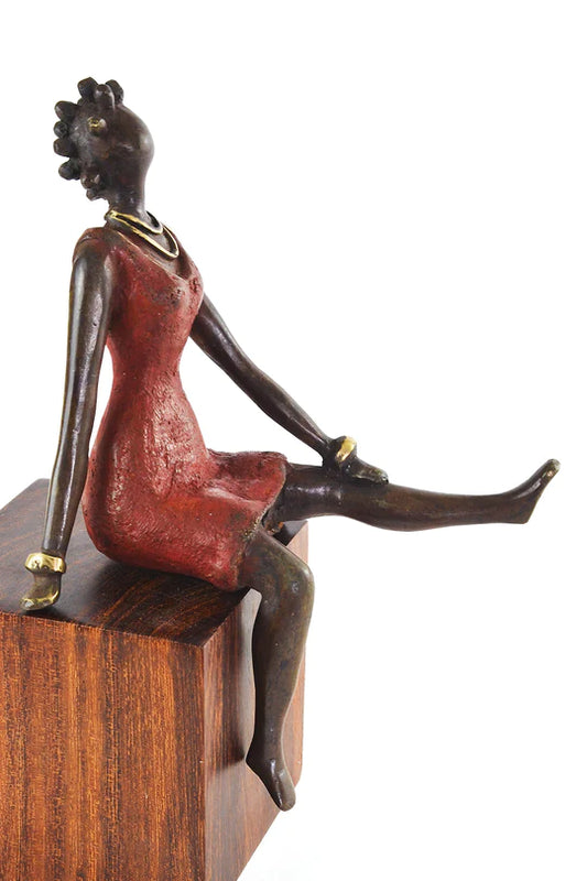 2 La Femme en Rouge Burkina Bronze Sculpture