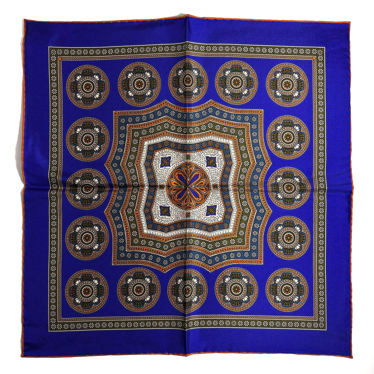 Regal Indigo & Orange Medallion Silk Pocket Square-4