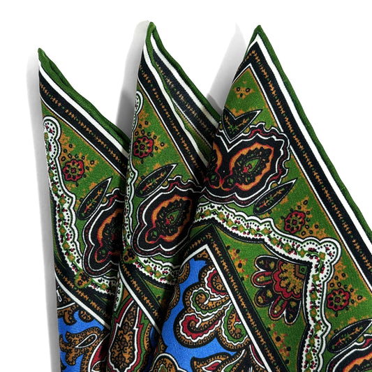 Blue & Green Paisley Silk Pocket Square-1