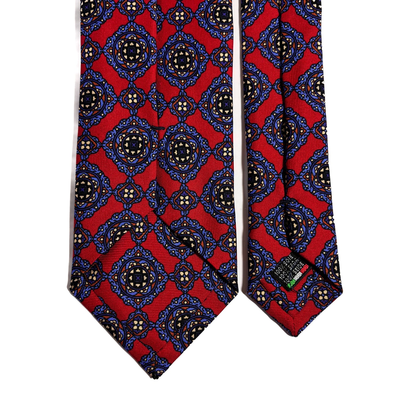 Hand-Printed Red Geometric Medallion Ancient Madder Silk Tie-3