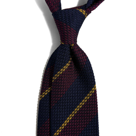 Navy Blue & Burgundy Striped Silk Grenadine Tie (Garza Grossa)-1