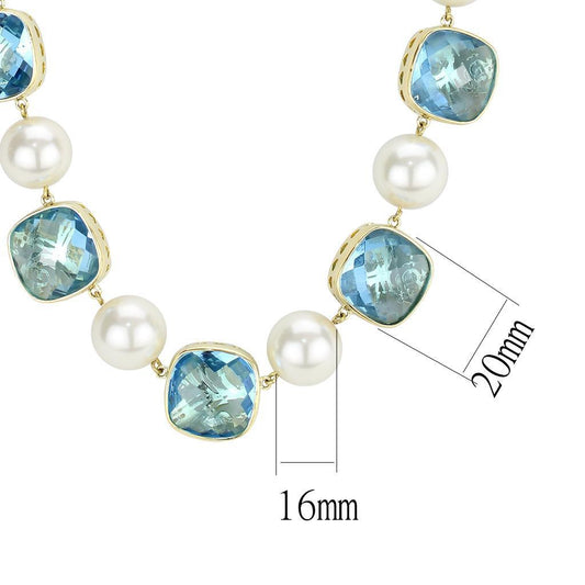 LO4706 - Gold Brass Necklace with Synthetic Synthetic Glass in Sea Blue-1