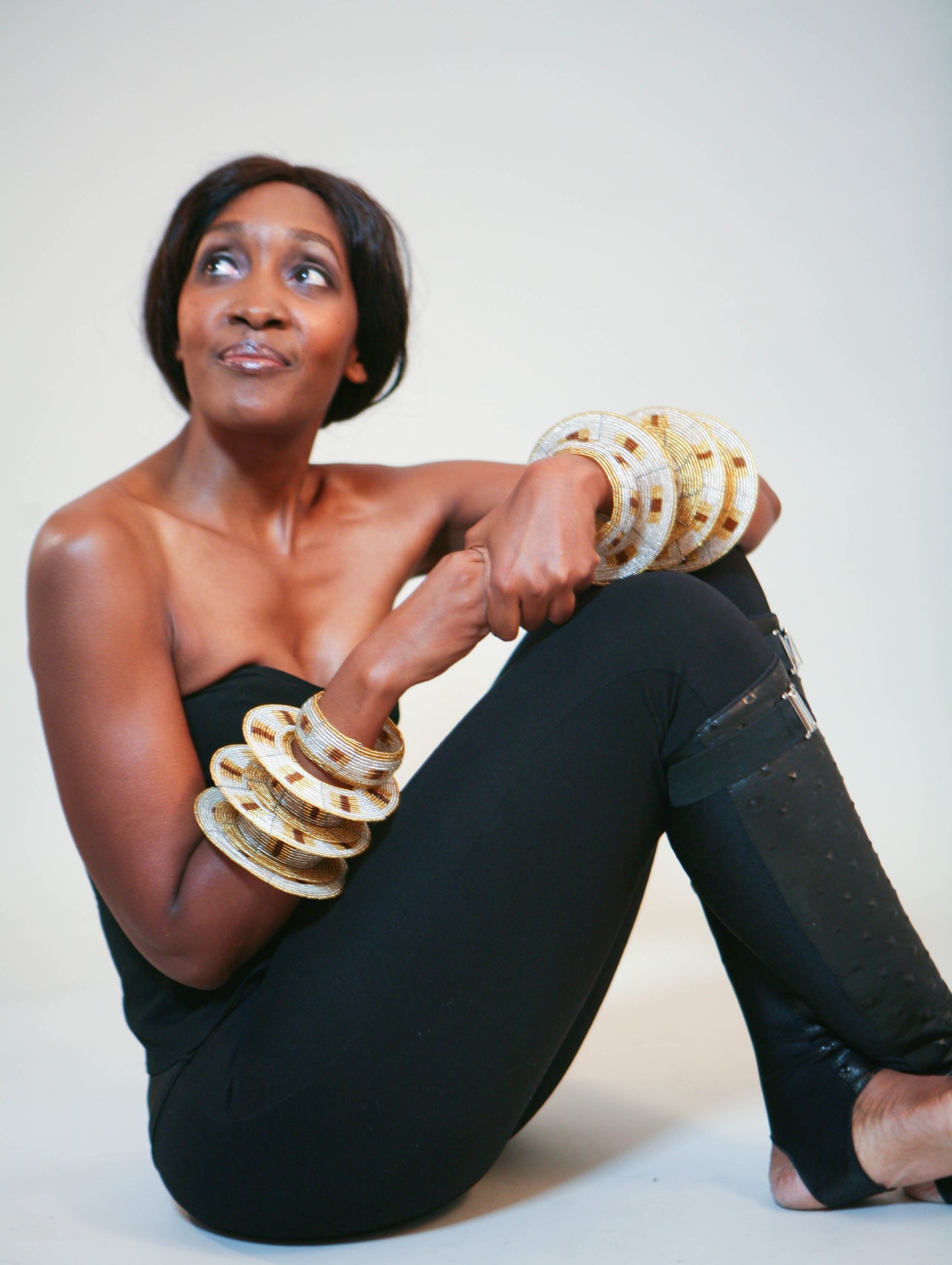 Maasai Square Beaded Bangle 05 - Bronze, Silver & Yellow-1