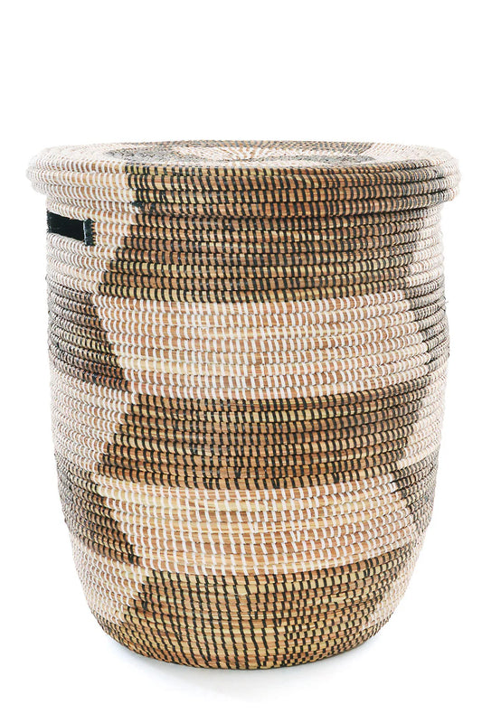 3 Black & White Herringbone Flat Lid Hamper Basket