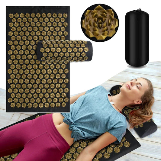 3PCS Acupressure Yoga Mat And Pillow Set Massage Cushion Gold-1