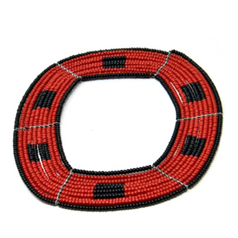 Maasai Square Beaded Bangle 12 - Black & Red-0