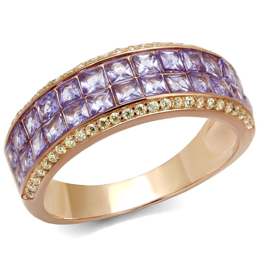 TS525 - Rose Gold 925 Sterling Silver Ring with AAA Grade CZ in Amethyst-4