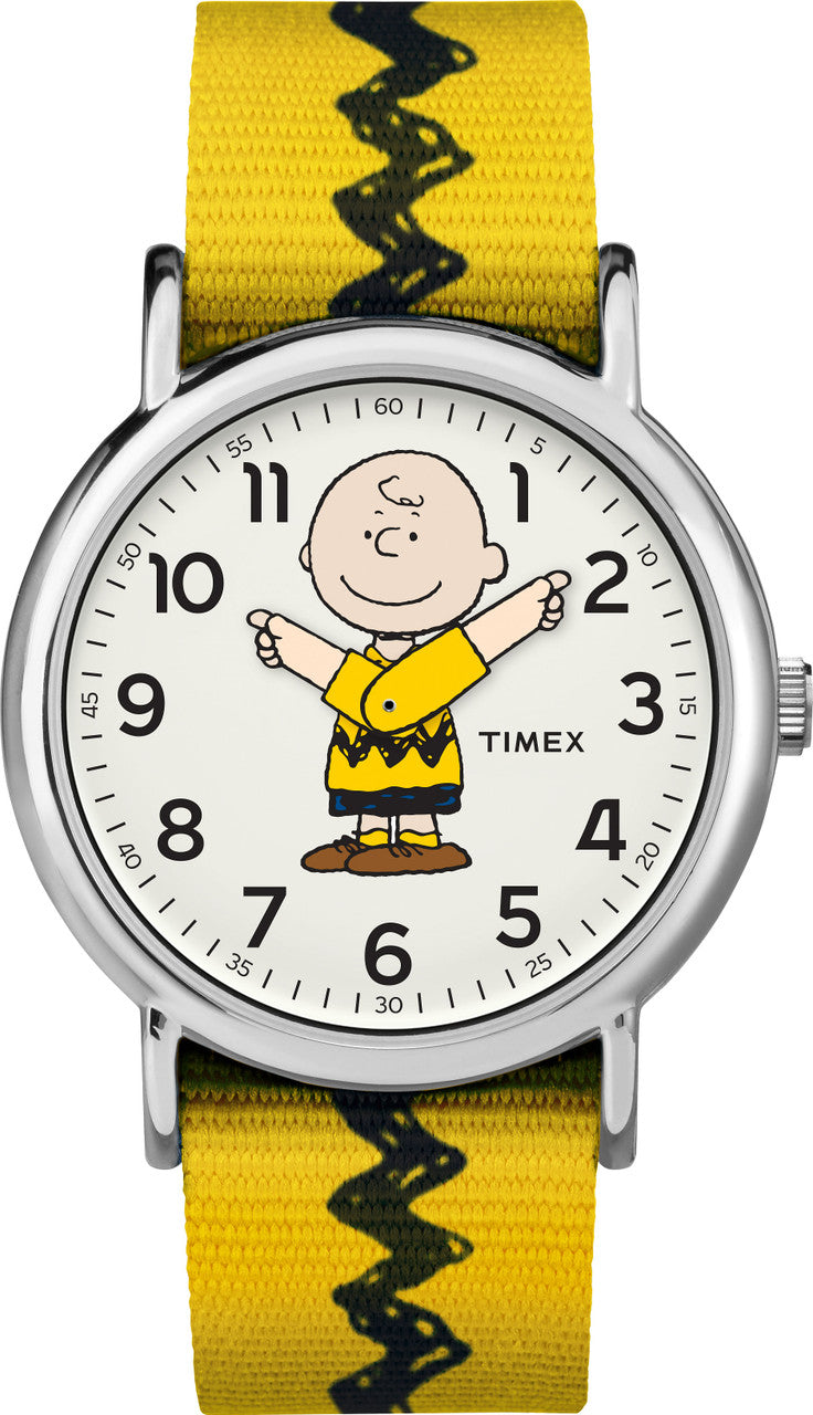 Timex Unisex TW2R41100 Weekender x Peanuts: Charlie Brown Nylon Slip-Thru Strap Watch-0