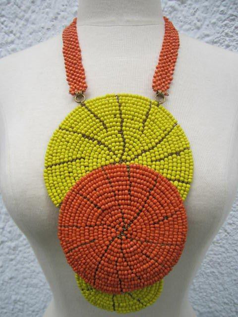 Triple bound clustered large beads Necklace 9-0