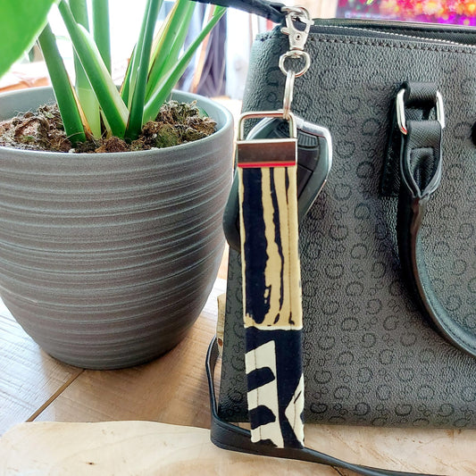 African Print and Leather Key Fob | Wristlet | Key Holder-1