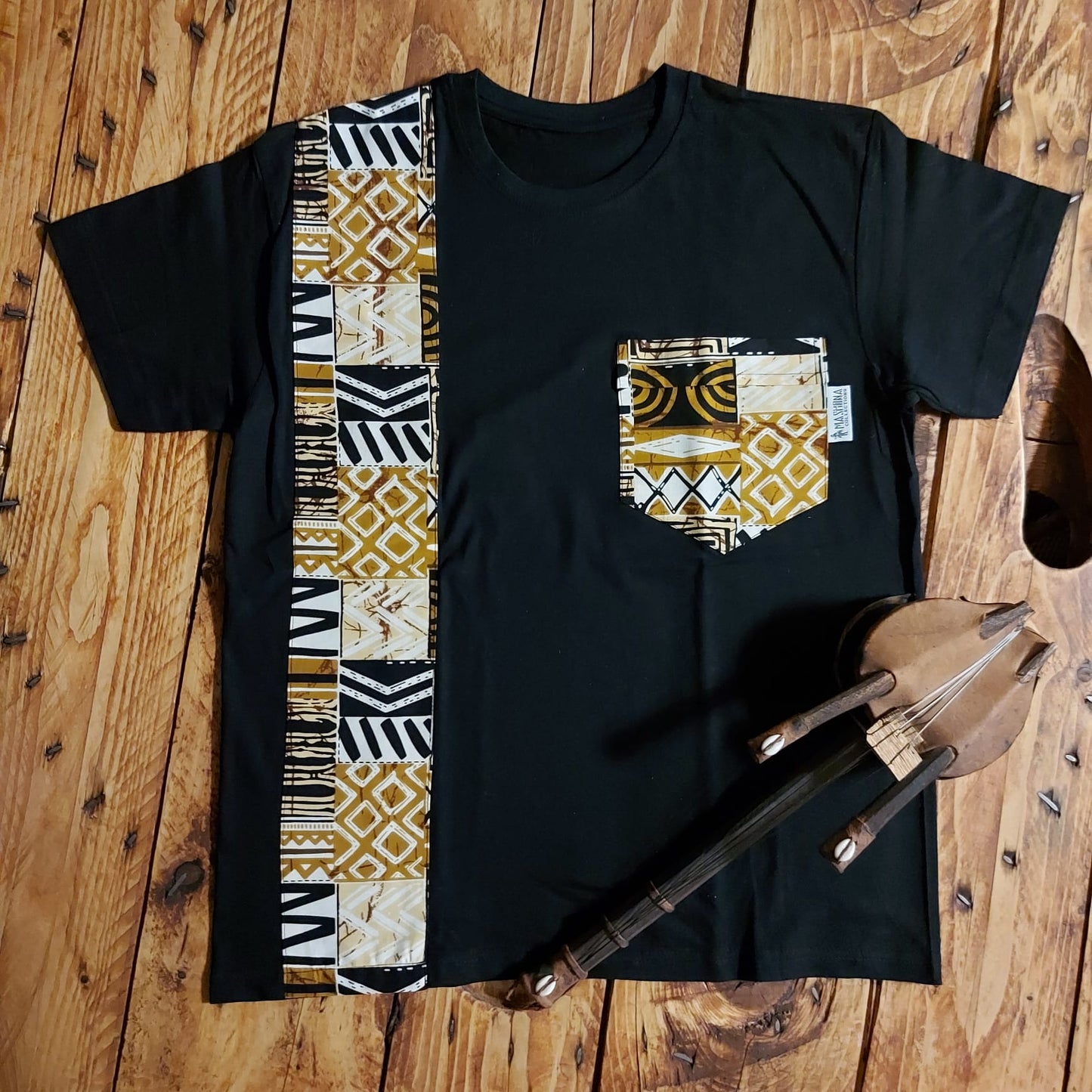 Africa Print Detailed T-Shirt | Bogolan Print Detail and Pocket-3